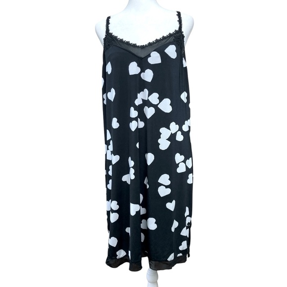 Soma Intimates Chemise Black with White Hearts Lace Mesh Details (Size L) - Picture 1 of 16